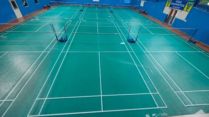 Badminton players in action